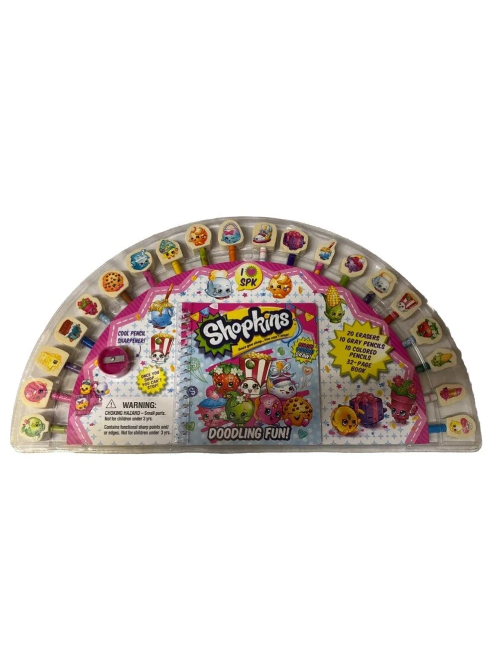 SHOPKINS 20 ERASER PENCIL TOPPERS With Pencils, Sharpener, 32 Pg Doodling Book